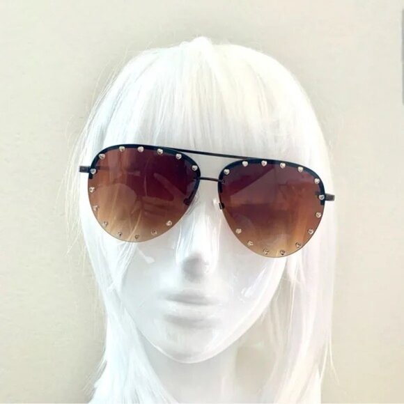 ❤️ ANTHROPOLOGIE x I-SEA Studded Heart Aviator Sunglasses Brown Gradient - Picture 6 of 11
